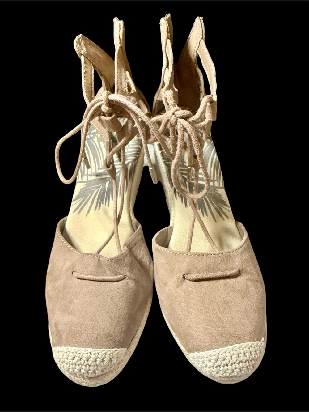 Women’s Lace-Up Espadrille Flats in Taupe Suede Size 8